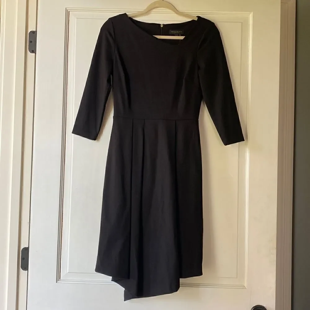 Black Crepe Asymmetrical Midi Dress By Donna Karan